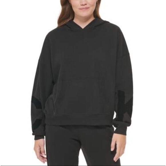 Calvin Klein Womens Athletic Hoodie Small Black Pockets Sweatshirt Logo NWT - Picture 1 of 13